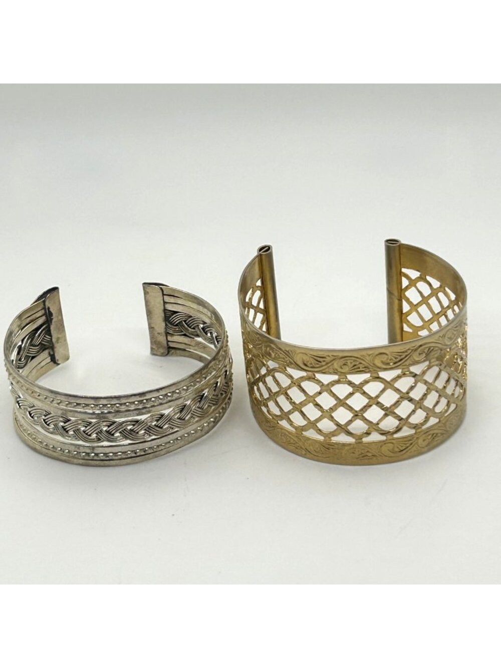 Vintage Boho Cuff Bracelets Lot Silver Tone Braided Gold Tone Lattice Bohemian